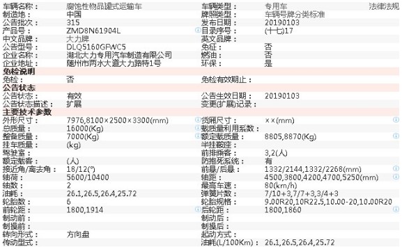 解放龍V單橋DLQ5160GFWC5型腐蝕性物品罐式運輸車整車參數(shù) 解放龍V單橋DLQ5160GFWC5型腐蝕性物品罐式運輸車整車參數(shù)